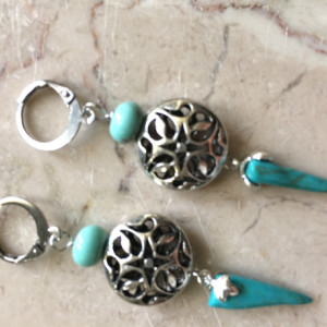 Long earrings made with Turquoise spike beads #E00340