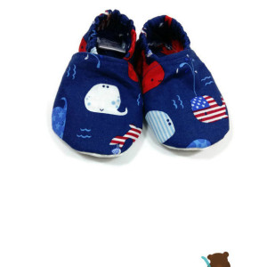 Red, White, and Blue Whale Ankle Booties- American Flag Booties- Toddler Shoes- Baby Shoes- Grip Sole Shoes-4th of July Baby Toddler Clothes
