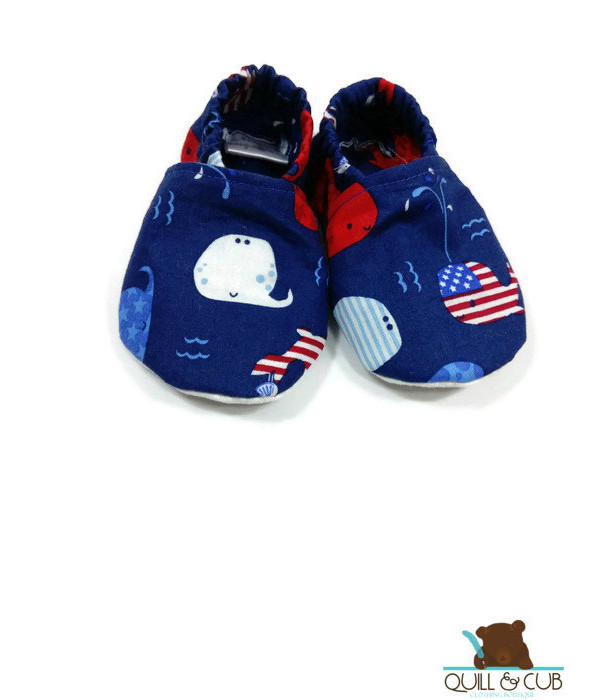 Red, White, and Blue Whale Ankle Booties- American Flag Booties- Toddler Shoes- Baby Shoes- Grip Sole Shoes-4th of July Baby Toddler Clothes