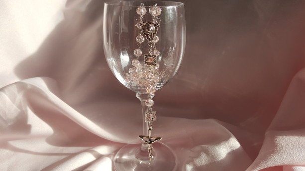 Women's Pink Glass Rosary Beads