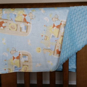 Baby blanket, baby blue noah's ark with dot material
