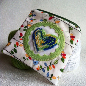 Little birdy love zipper pouch with needle punch embroidery