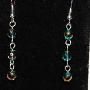 Three bead dangle foil earrings