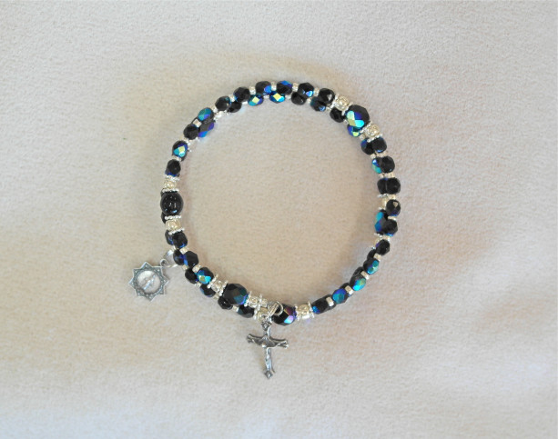 Rosary Bracelet of Czech AB Black Crystal Beads