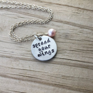 Inspiration Necklace- "spread your wings" with an accent bead in your choice of colors- Great Graduation Gift