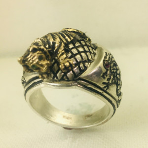 Artisan Made 10k Gold Crouching Tiger Hidden Dragon sterling silver ring
