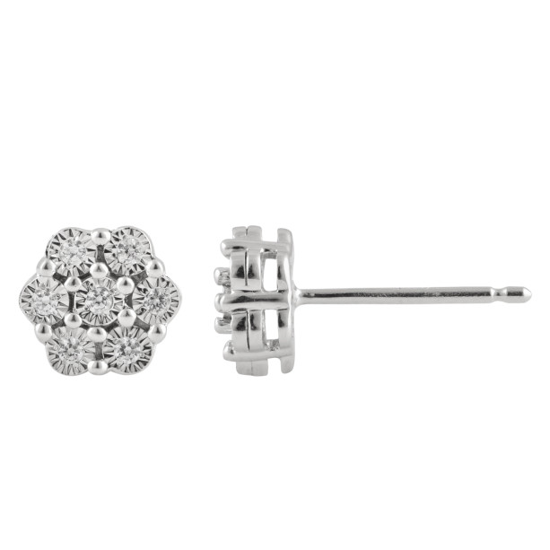 0.1Ct Natural Diamond Round Cut 925 Sterling Silver Wedding Engagement Cluster Earring 