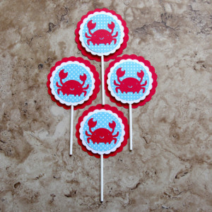 Nautical Themed Crab Cupcake Toppers- 24 pack