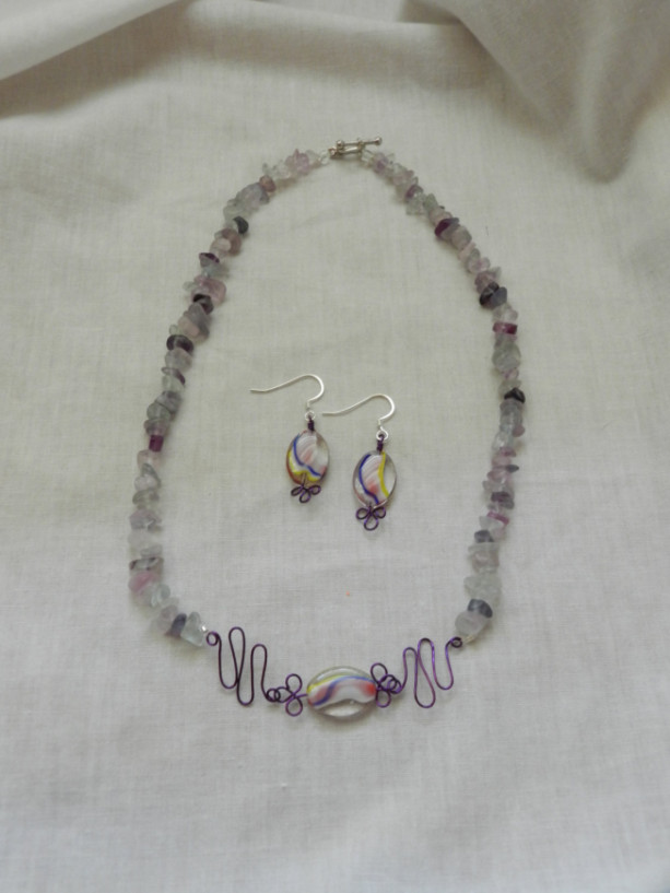 Necklace & Earring Set Oval Ribbon