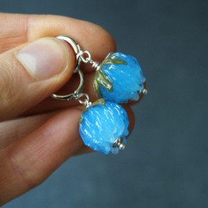 Glass Blue Clover Earrings - Turqouise Flower