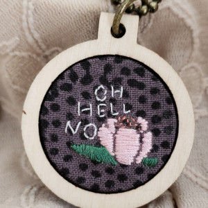 "Oh Hell No" Embroidered Hoop Necklace