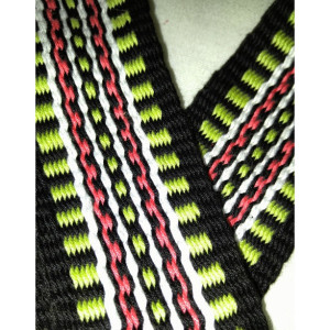 Handwoven Guitar Strap, Acoustic Guitar Strap, Electric Guitar Strap, Banjo Strap, Bass Strap,green, salmon, white, and black 2 1/4"
