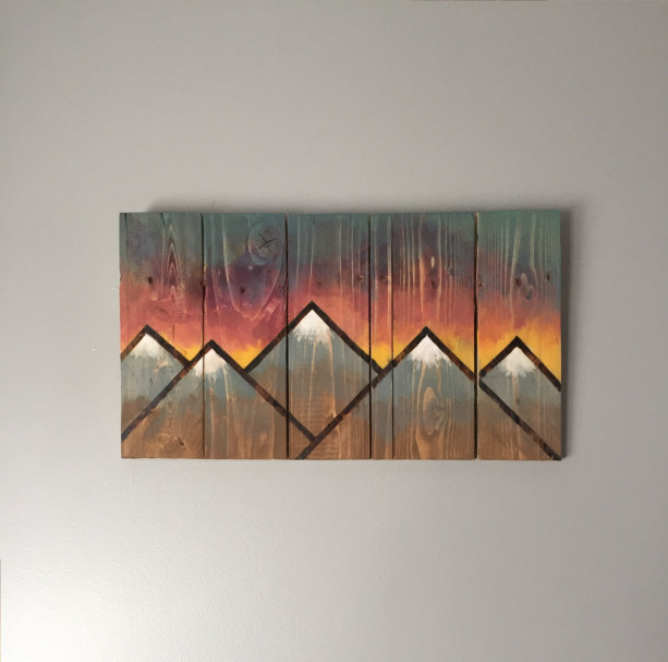 Handmade Mountain Sunset Scene on Repurposed Pallet Wood