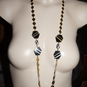 One of a Kind Indie Boho Inlaid Pearl Horn Art Glass Necklace