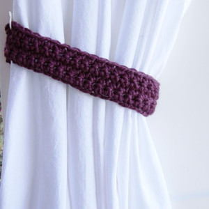 One Pair of Solid Fig Purple Curtain Tie Backs, Drapery Tiebacks for Drapes, Soft Wool Blend, Basic, Simple, Crochet Knit, Ready to Ship in 3 Days
