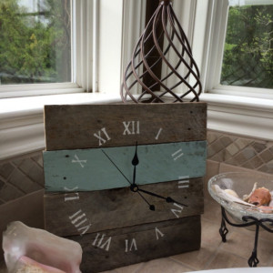 Reclaimed Aged Pallet Wood Wall Clock , Hand Painted Upcycled Tropical Sea Sprite Blue (Ready to Ship)