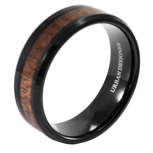 8mm Mens Tungsten Band with Koa Wood Inlay Black Tungsten Ring