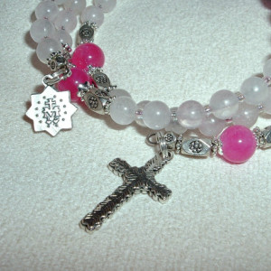 Rosary Bracelet of Rose Quartz and Agate, Silver Findings