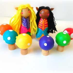 Woodland elf fairy dolls and rainbow mushrooms - Fairy dolls - Fairies - Imaginative gift - Small dolls - Woodland elf doll - Woodland fairy