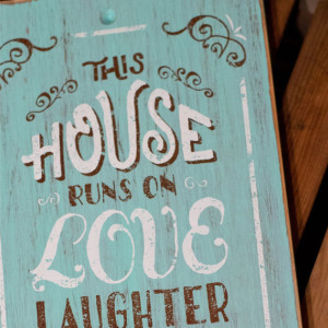 Wall Mounted Beer Bottle Opener - This House Runs On Love, Laughter, & Beer (Lt. Blue)