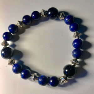 Exquisite, Gorgeous Lapis Lazuli/Blue Sandstone/Silver Bracelet