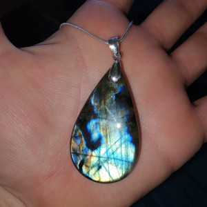 Labradorite XXLarge 81ct pendant with .925 sterling silver bail and optional necklace