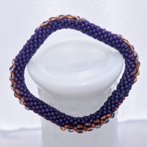 Purple with Orange Square Bead Crochet Bangle