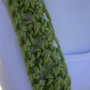 Skinny INFINITY LOOP SCARF Solid Pistachio Green Extra Soft Lightweight Summer Small Cowl Crocheted Necklace..Ready to Ship in 2 Days