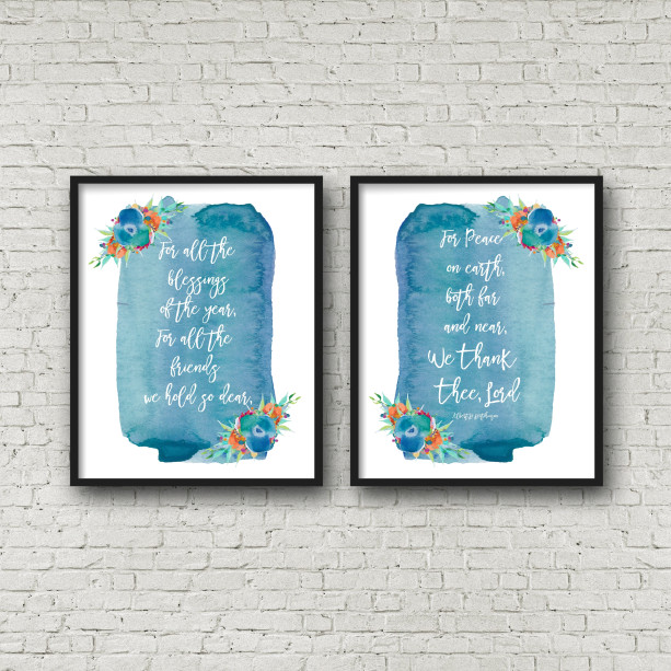 We Thank Thee Lord Hymn Lyric Word Art Wall Decor 8X10 Print Watercolor Floral Christian Religious