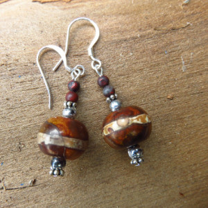 Silver Plated Earrings with Wooden Beads