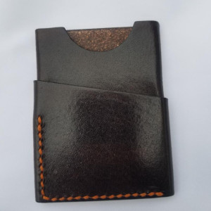 Leather Card Wallet Chocolate brown with orange thread