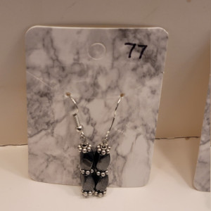 Black magnetic bead with silver accent earrings