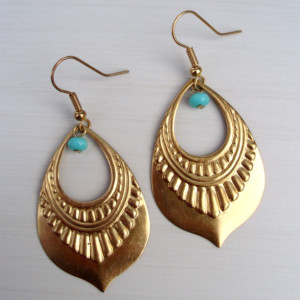 Brass And Turquoise Egyptian Earrings