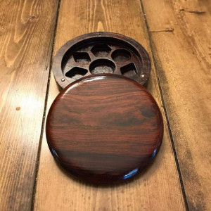 LIMITED RUN: Exotic Cocobolo Wood - Circular Polyhedral Dice Box for Dungeons and Dragons (DnD) or Pathfinder RPGs