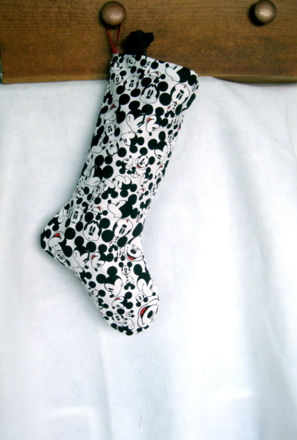 Black & White Mouse Print Christmas Stocking, Lined Christmas Sock, Handmade Mouse Character Xmas Stockings, Fan Stockings
