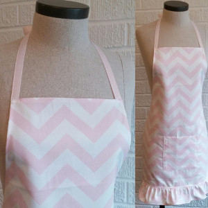 Pale Pink Chevron Apron - Free Shipping, Made in The USA