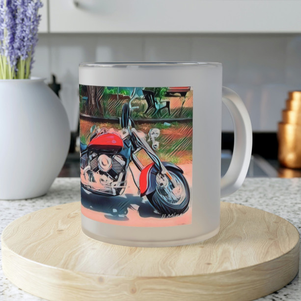 Classic Motorcycle Frosted Glass Mug Free Shipping