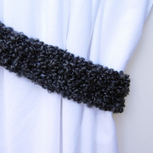 Black & Dark Gray Curtain Tiebacks, One Pair of Soft Thick Tie Backs, Drapery Drapes Holders, Fluffy Soft Crochet Knit, Simple, Customizable, Ships in 3 Business Days