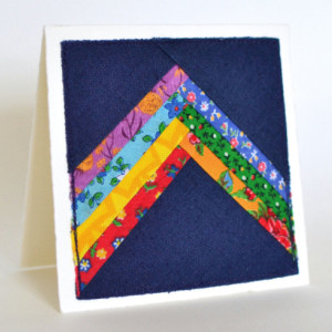 Rainbow patchwork card -- handmade fabric greeting card