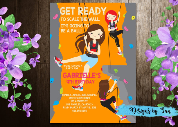 Girls/Boys Rock Climbing Birthday Printable Invitation, Kids Party Invitation (7x5 inches)