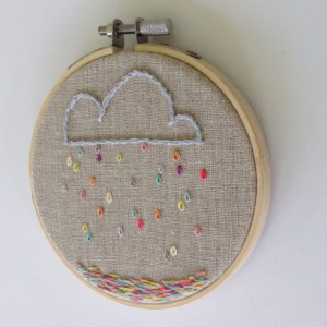 Rainbow Cloud and Rain Embroidery Hoop 4inch Embroidery Hoop Clouds and Rain Hoop Art Under 25 Gift Children's Room Art Embroidery Hoop Art