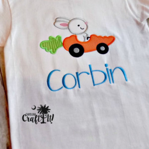 Easter Shirt, Boys, Toddlers, Bunny in a carrot Car, Easter Bunny, Carrot, Personalized, Embroidered