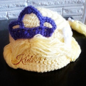 Crochet Rapunzel hat with braid and crown. you choose size and color of crown!