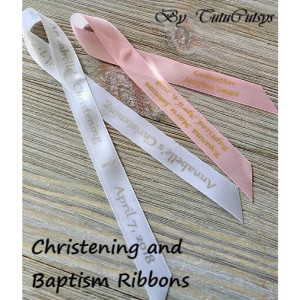 10 Christening and Baptism Personalized Ribbons 5/8 inches wide (unassembled)