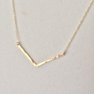 14k Gold Fill Shallow V Chevron Bar Necklace, Hammered, Boho,Minimalist,Great for Layering, Choice of Necklace Length: 16", 18" or 20"