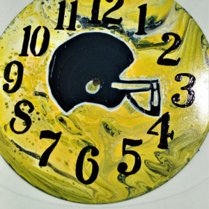 Wall Clock Analog Battery operated Football Fan Original Abstract Painting on Vinyl Record Acrylic pouring Personalized  Dad Gift Man Gift