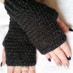 Gloves Fingerless Men's Crocheted Handmade Brown Ladies