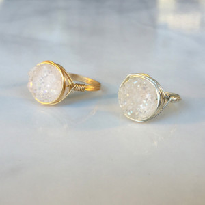 White Druzy Ring, in Silver or Gold