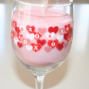 Valentine's Day Red and Pink Hearts Wine and Roses Scented 12 oz Pink Soy Wax Wine Glass Candle