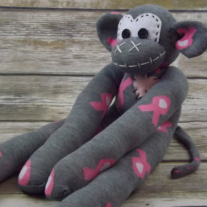 Sock monkey : Breast Cancer Jen ~ The original handmade plush animal made by Chiki Monkeys